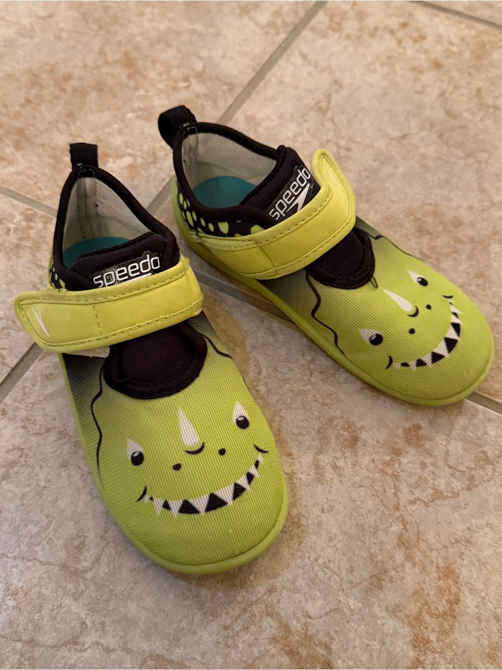 Speedo Kids Neon Lime Dinosaur Velcro Slip-On Water Shoes